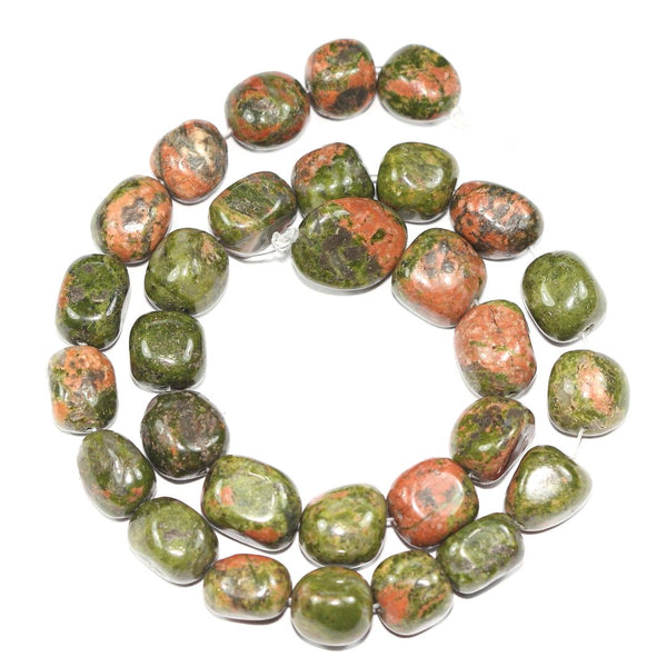 Natural Unakite Jasper Gemstone Tumbled Nugget Beads, Irregular, 10mm-13mm, Hole ID 1mm, 1 Strand/15 Inch, GZ4-10