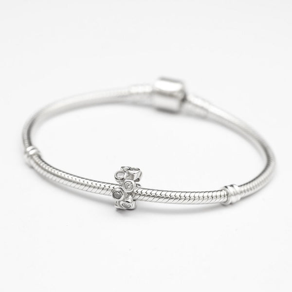 1pc Real 925 Sterling Silver Charm, April Birthstone Spacer Bead, Cubic Zirconia CZ Clear Gemstone, Compatible with Pandora all Other Charm Bracelets, EC549