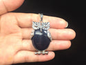 1pc Blue Goldstone Sandstone Gemstone Owl Pendant Necklace, 18 Inch Surgical Stainless Steel Chain, GGP-F3