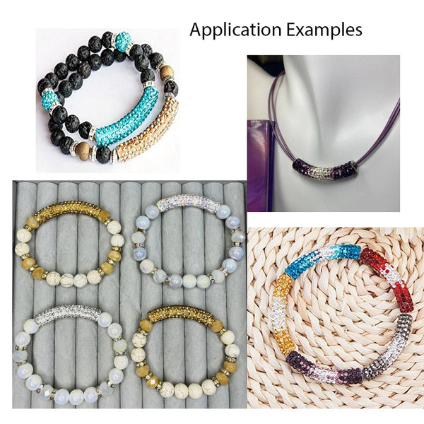 10pcs Adabele Grade A Suncatcher Crystal Rhinestone Pave Polymer Clay Curved Tubes, Clear White, 35mm, Hole ID 4mm, DBT-A1