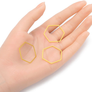 10pcs Hexagon Beading Hoop Links, Tarnish Resistant, 18K Yellow Gold Plated Brass, Size Selection: 20mm/26mm/30mm