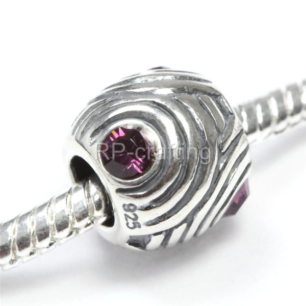 1pc Sterling Silver February Birthstone Bead Charm Amethyst Cubic Zirconia CZ, Compatible with Pandora All Other Charm Bracelet, EC186