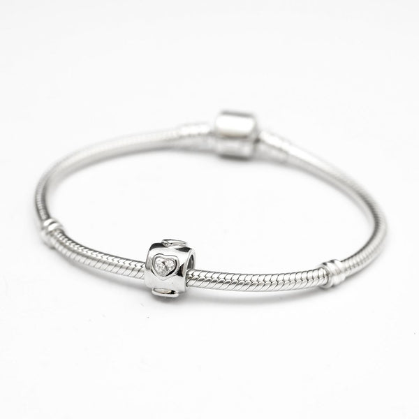 1pc Solid 925 Sterling Silver Heart Charm Love You Forever Bead Cubic Zirconia CZ fit All Charm Bracelets Women Men Gift EC271