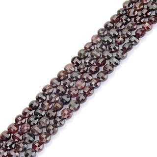 Natural Garnet Dark Red Gemstone Faceted Flat Round Coin Beads, 6mm, Hole ID 1mm, 15 Inch/1 Strand, GZ13-3