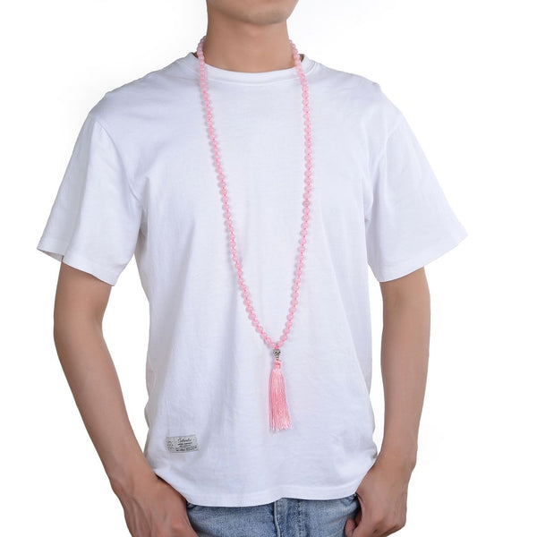 Adabele Premium 108 Mala Bead Tassel Necklace, 8mm Natural Pink Rose Quartz Gemstone, Buddhist Japa Prayer Beaded Jewelry RGN12