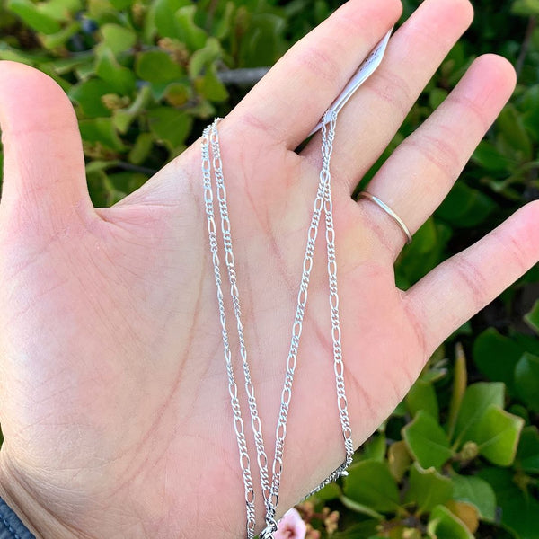 1pc 925 Sterling Silver Figaro Link Chain Necklace, Tarnish Resistant Rhodium Plated, 2mm, Length Selections: 18/20/22/24/26 inch