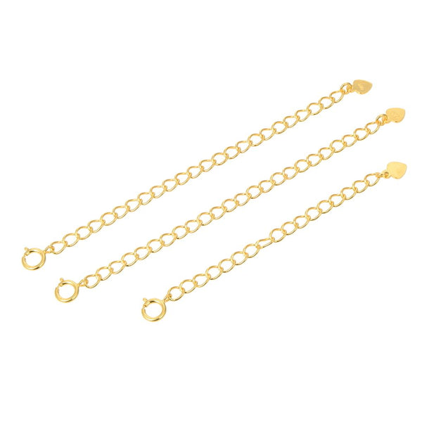 2pcs Sterling Silver Chain Extender with Clasp, 18K Yellow Gold Plated Heart Drop Cable Chain Extension, Length Selections: 2 inch/3 inch/4 inch/5 inch/6 inch