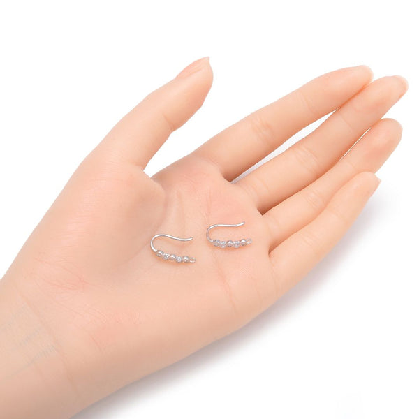 4pcs 925 Sterling Silver Fancy Infinity Pattern Earring Hooks, 5 Cubic Zirconia CZ, Tarnish Resistant Rhodium Plated, 17mm, SS471