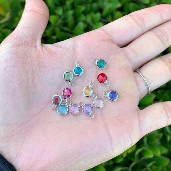 10pcs Grade A October Pink Birthstone Charm Drop, Sterling Silver Plated Brass, Size Selections: 6mm/8mm/10mm