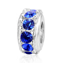 1pc 925 Sterling Silver September Birthstone Bead Charm, Blue Sapphire Cubic Zirconia CZ, 9.5x5mm, Hole ID 4.5mm, EC1-C9