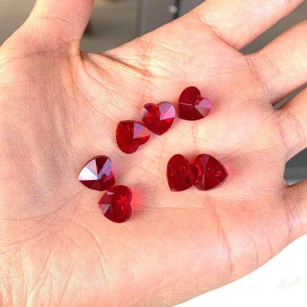 20pcs Top Drilled Valentine Heart Drop Crystal Beads, January Red Birthstone Beads, 10mm, Hole ID 1mm, BB15-1
