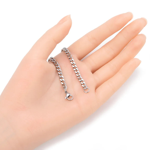 5pcs 304 Stainless Steel 3.5mm Diamond-Cut Cuban Curb Chain Necklaces (18 Inch/20 Inch/22 Inch)