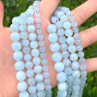 Natural Grade A Blue Aquamarine Gemstone Round Beads, 15 Inch/1 Strand, Size Selections: 6mm/8mm/10mm