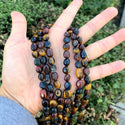 Natural Multi-color Tiger Eye Gemstone Oval Tumbled Pebble Beads, Irregular, 8mm to 10mm, Hole ID 1mm, 15 Inch/1 Strand, GZ12-7