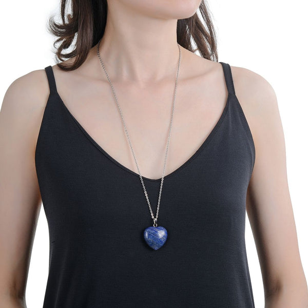 1pc You Are My Only Love Necklace, Natural Blue Lapis Lazuli Gemstone Large Heart Pendant, 26 Inch Surgical Stainless Steel Chain, GGP8-B2
