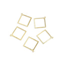 10pcs 15mm 2-Hole Square Drop Pendants, Tarnish Resistant, 18K Yellow Gold Plated Brushed Brass, BF-A1