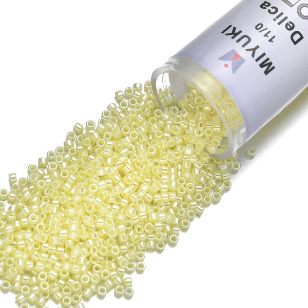 7.5g Miyuki Delica 11/0 Seed Beads Opaque Dyed Luster Light Lemon Ice DB232