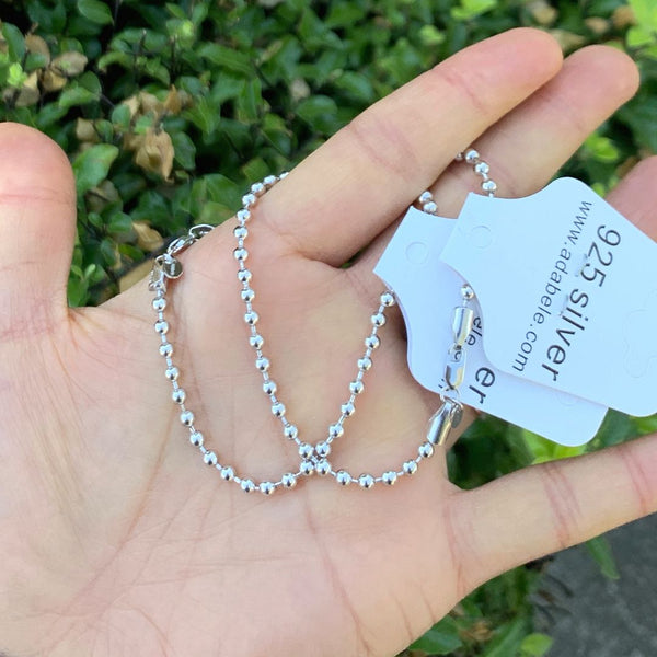 1pc 925 Sterling Silver Beaded Chain Bracelet, 3mm Beads, Tarnish Resistant White Gold Plated, Length Selections: 7 inch/7.5 inch/8 inch