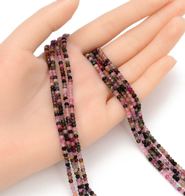 Natural Pink Tourmaline Gemstone Tiny Small Faceted Rondelle Beads, 3x2mm, Hole ID 0.65mm, 15 Inch/1 Strand, GK-A1