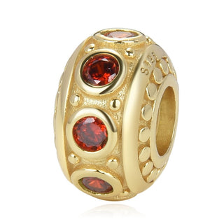 1pc Real Gold Plated 925 Sterling Silver January Birthstone Bead Charm, Siam Red Garnet Cubic Zirconia CZ, 11x6.8mm, Hole ID 4.5mm, EC1-B1
