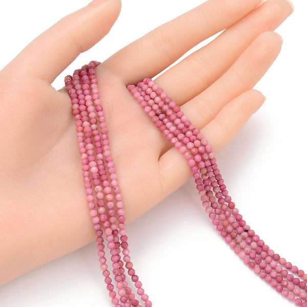 Natural Pink Rhodochrosite Gemstone Tiny Small Faceted Round Beads, 3mm, Hole ID 0.6mm, 15 Inch/1 Strand, GK3-13