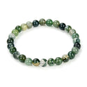 1 Strand Stretch Natural Moss Agate Beaded Gemstone Bracelet, 6mm Beads, Length Selections: 7 inch/7.5 inch/8 inch