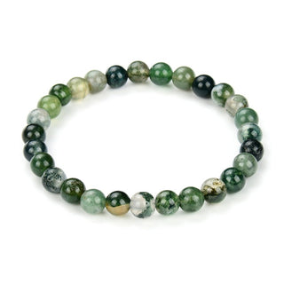 1 Strand Stretch Natural Moss Agate Beaded Gemstone Bracelet, 6mm Beads, Length Selections: 7 inch/7.5 inch/8 inch
