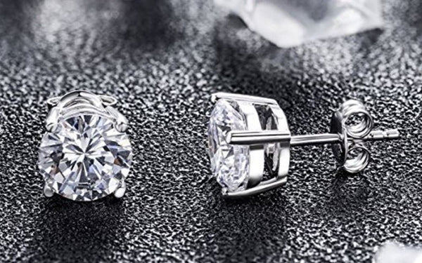 1 pair 18K Yellow Gold Plated Sterling Silver Stud Earrings, 6mm/0.84 Carat Round Cut Cubic Zirconia CZ Diamond, SSE75-6