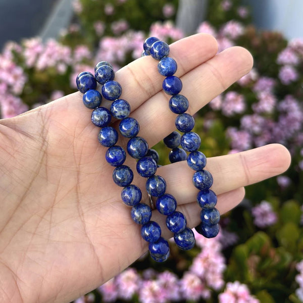 1 Strand Stretch Natural Blue Lapis Lazuli Beaded Gemstone Bracelet, 8mm Bead, Length Selections: 7 inch/7.5 inch/8 inch/8.5 inch