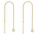 4pcs 925 Sterling Silver Threader Earring Finding, Real 18K Yellow Gold Plated, Open Ring, Pull Through Chain, Length Selections: 2/3/4/5/6 inch