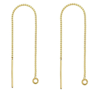 4pcs 925 Sterling Silver Threader Earring Finding, Real 18K Yellow Gold Plated, Open Ring, Pull Through Chain, Length Selections: 2/3/4/5/6 inch