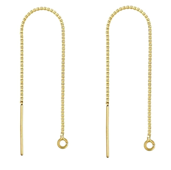 4pcs 925 Sterling Silver Threader Earring Finding, Real 18K Yellow Gold Plated, Open Ring, Pull Through Chain, Length Selections: 2/3/4/5/6 inch