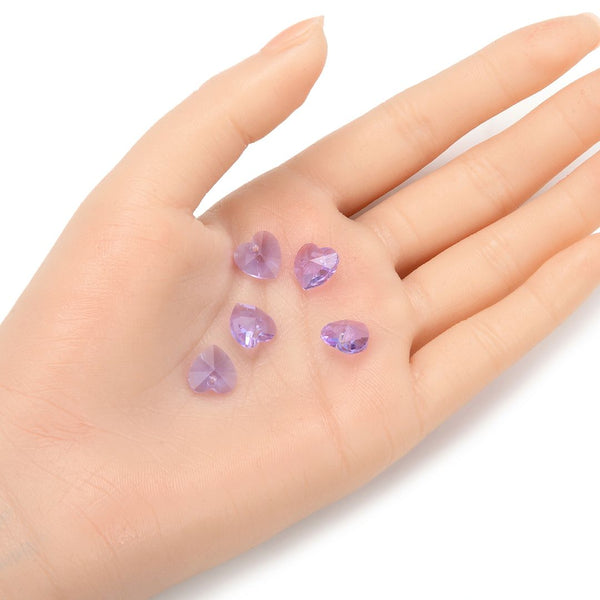 20pcs Top Drilled Valentine Heart Drop Crystal Beads, June Alexandrite Purple Birthstone Beads, 10mm, Hole ID 1mm, BB15-6
