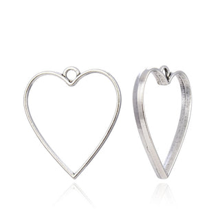 20pcs Open Back Heart Shape Bezel Blanks, Pendant Base, Large Resin Mold, Antique Silver, 34x30mm, CF286-6