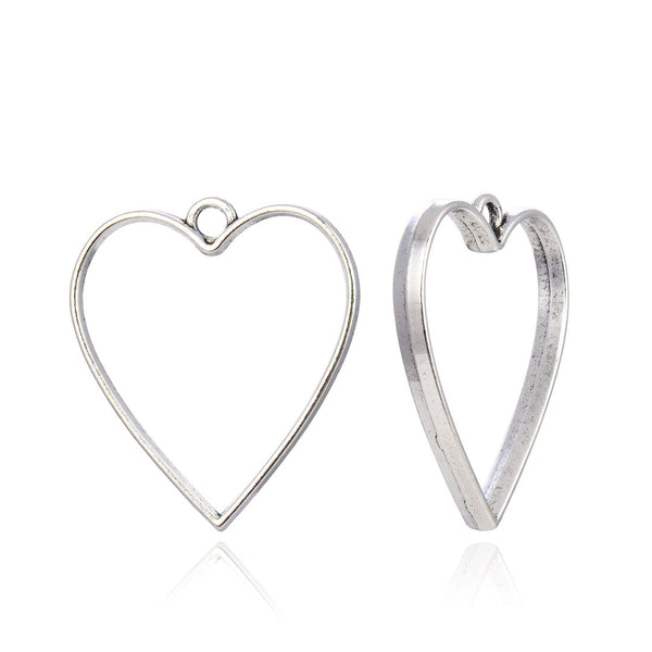 20pcs Open Back Heart Shape Bezel Blanks, Pendant Base, Large Resin Mold, Antique Silver, 34x30mm, CF286-6