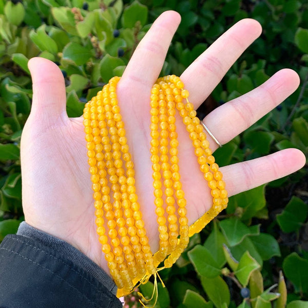 Natural Yellow Lemon Jade Gemstone Faceted Round Beads, 4mm/Small, Hole ID 0.9mm, 2 Strands/28 Inch Total, GH-B20
