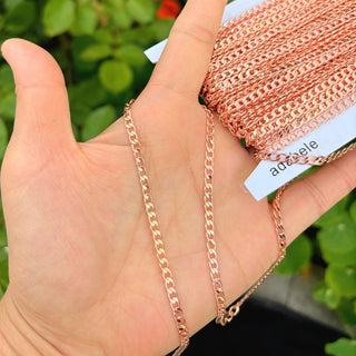 33 Feet Diamond Cut Curb Cuban Copper Chain Link, Bright Coppery, 5.2x3.5mm Large