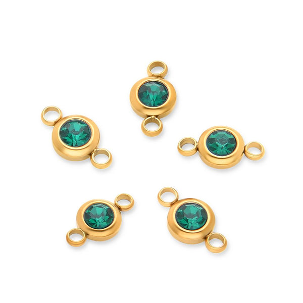 10pcs Grade A May Emerald Green Birthstone Links, 18K Yellow Gold Plated Stainless Steel, Tarnish Resistant, 6mm, CCP35-5