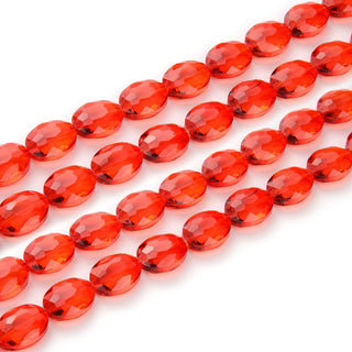 50pcs Creative Club Faceted Flat Oval Crystal Beads, Light Siam Red, 16x12mm/Large, Hole ID 1.1mm, CCO-6