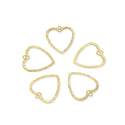 10pcs 21mm 2-Hole Valentine Heart Drop Pendants, Tarnish Resistant, 18K Yellow Gold Plated Brushed Brass, BF-C4