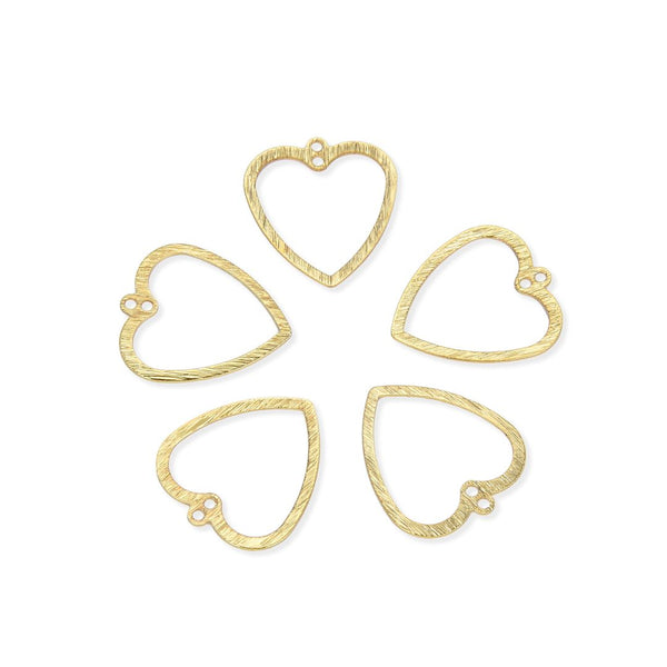 10pcs 21mm 2-Hole Valentine Heart Drop Pendants, Tarnish Resistant, 18K Yellow Gold Plated Brushed Brass, BF-C4