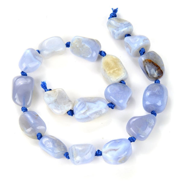 Natural Polished Blue Lace Agate Gemstone Beads, Large Drilled Nugget Chakra Gems Stone Spacer 15 Inch GA-C5