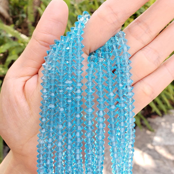 200pcs Creative Club Faceted Flat Bicone Rondelle Crystal Glass Beads #5305, Aquamarine blue, 6x4mm Small, Hole ID 1mm, CC3R610