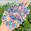 1 Strand Natural Raw Crystal Quartz Gemstone Beads, Small Drilled Stone Points, Rainbow AB Titanium Coated Stone Stick, 15 Inch, GA5