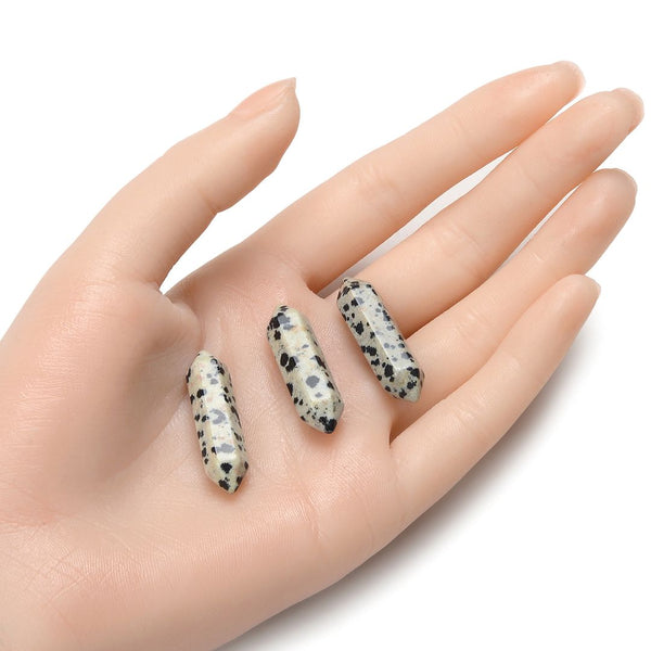 4pcs Natural Dalmatian Jasper Double Point Gemstone Wand, 32mm Loose Cut Stones G3P-E14