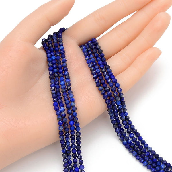 Natural Blue Lapis lazuli Gemstone Tiny Small Faceted Round Beads, 3mm, Hole ID 0.6mm, 15 Inch/1 Strand, GK3-4