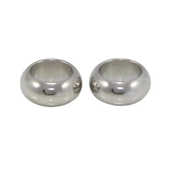 50pcs Large Hole Rondelle Ring Beads, 18k White Gold Plated Brass Metal, 9mm, Hole ID 5mm, CF107-P