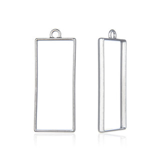 20pcs Open Back Rectangle Bezel Blanks, Pendant Base, Large Resin Mold, Silver, 49x20mm, CF288-10