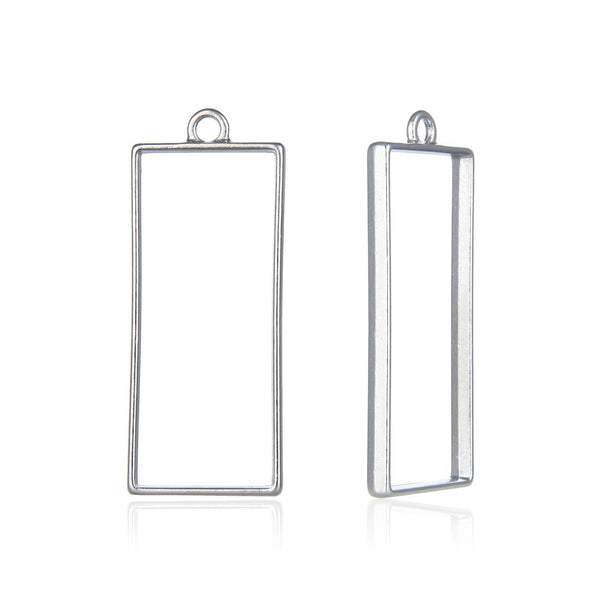 20pcs Open Back Rectangle Bezel Blanks, Pendant Base, Large Resin Mold, Silver, 49x20mm, CF288-10