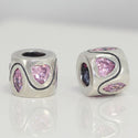 1pc Real 925 Sterling Silver Heart Bead, October Birthstone Charm Cubic Zirconia CZ Pink Tourmaline Gemstone, Compatible with Pandora all Other Charm Bracelets, EC616